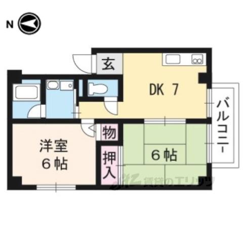 ヴュー深草(2DK/2階)の間取り写真