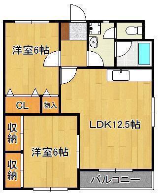 ラ・メール中間(2LDK/1階)の間取り写真