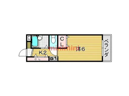 ウインドワード(1K/2階)の間取り写真