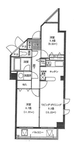 佐鳴湖パークタウンサウス(2LDK/6階)の間取り写真