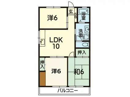 錦ヶ丘ハイツB棟(3LDK/3階)の間取り写真