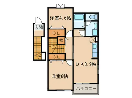 カーサコルテII(2DK/2階)の間取り写真
