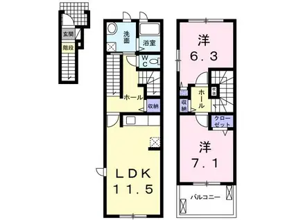 エクセレント ヴィレッジ(2LDK/2階)の間取り写真