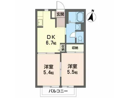 グラン・シャンテ(2DK/2階)の間取り写真