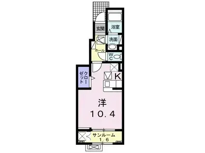 ヴォルピーノII(ワンルーム/1階)の間取り写真