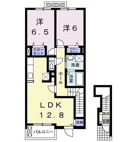 カーサ・ソレイユB(2LDK/2階)の間取り写真