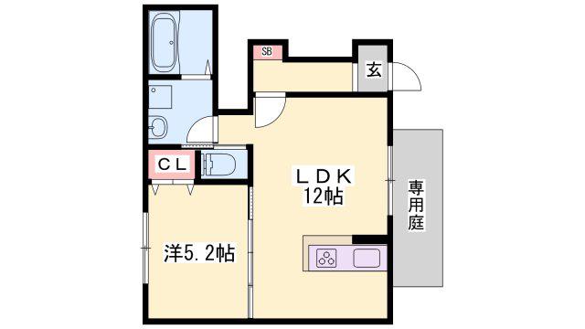 サンサージュ北原(1LDK/1階)の間取り写真