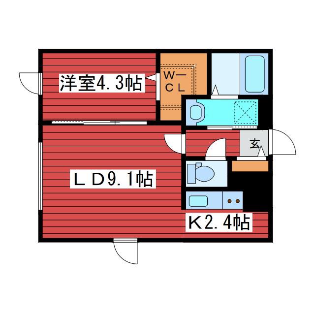 オプトゥニール クルール(1LDK/4階)の間取り写真