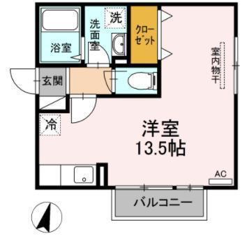 MIUMU A棟(ワンルーム/2階)の間取り写真