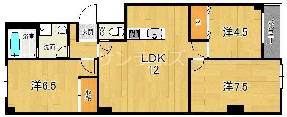 緑橋コーポ1号館(3LDK/2階)の間取り写真