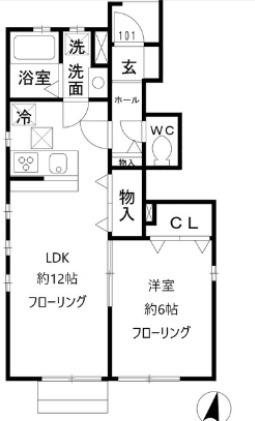 フェリセス・コヒナタ(1LDK/1階)の間取り写真