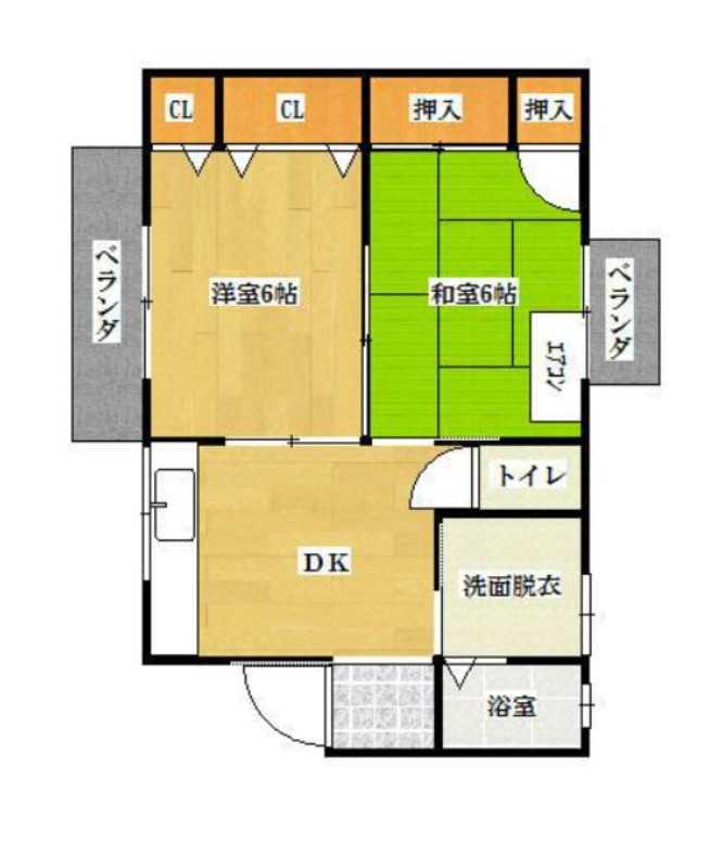 コーポラス徳原B棟(2DK/2階)の間取り写真