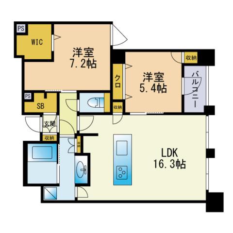 エンクレスト呉服町(2LDK/14階)の間取り写真