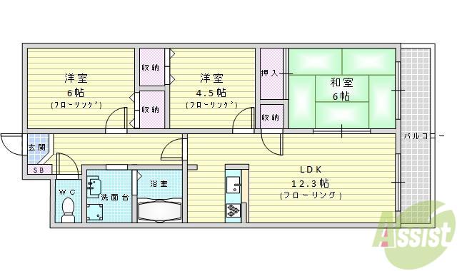 メゾンドール南千里(3LDK/5階)の間取り写真