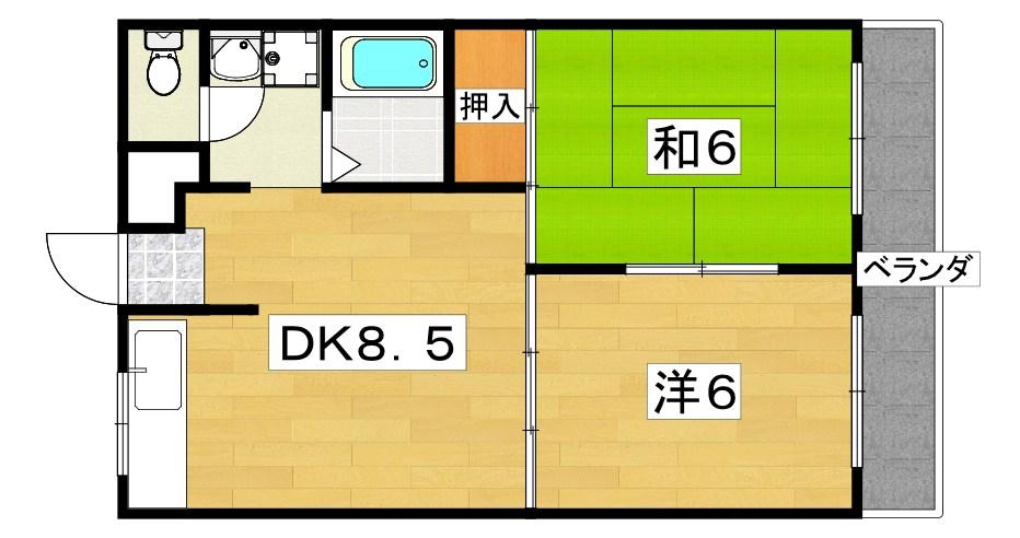 シャトーKITAII(2LDK/2階)の間取り写真