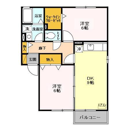エバーグリーンハイツII(2DK/2階)の間取り写真