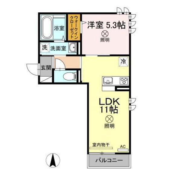 リッツレジデンスC棟(1LDK/2階)の間取り写真
