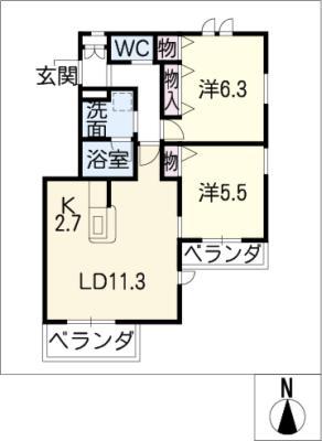 GRACE HILLS 北山(2LDK/3階)の間取り写真
