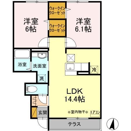 ウィルビューF(2LDK/1階)の間取り写真
