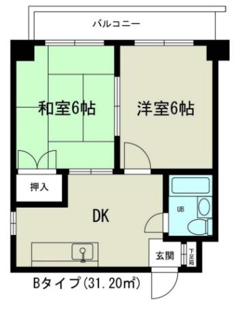 東三国グランドハイツ北(1DK/8階)の間取り写真