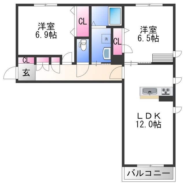 プロヌーブ今福II B棟(2LDK/2階)の間取り写真