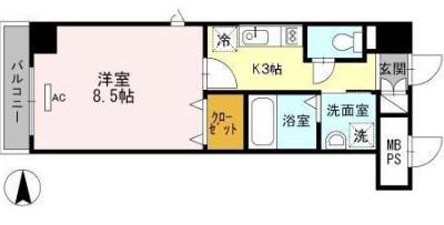 ウイステリア名城(1K/2階)の間取り写真