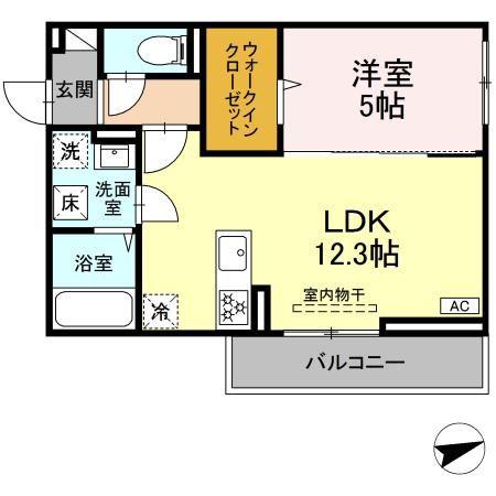 開出本町D-ROOM A棟(1LDK/3階)の間取り写真
