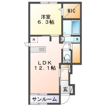 アルカンシエルC・D(1LDK/1階)の間取り写真