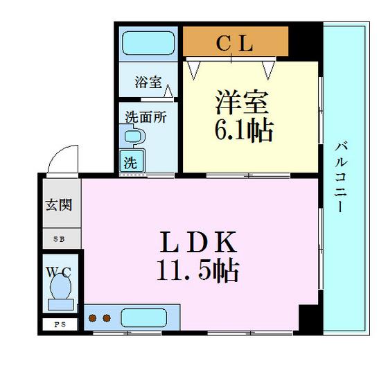 セブンセブンきむら(1LDK/5階)の間取り写真