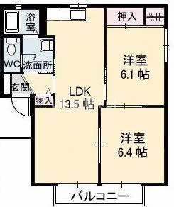 ディアス宇部坂E(2LDK/2階)の間取り写真