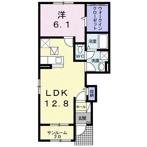 ラ・ティーダヒル(1LDK/1階)の間取り写真