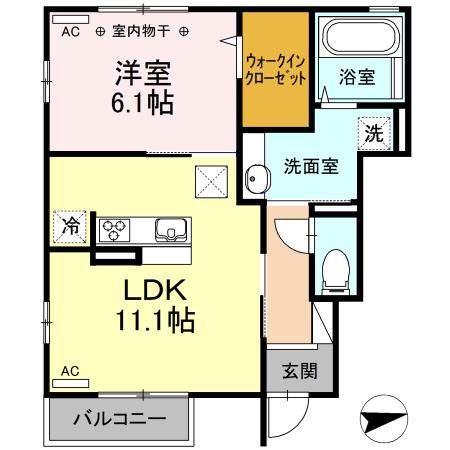 コスミオン久保田(1LDK/1階)の間取り写真