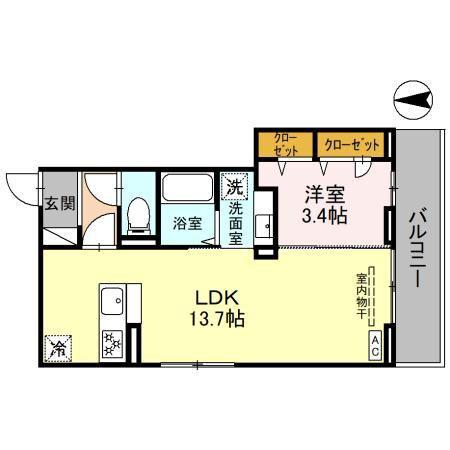グランディールKAWAGUCHI(1LDK/3階)の間取り写真