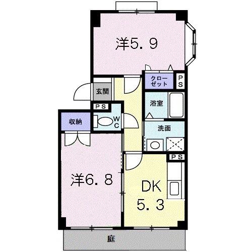 シャレール花見(2DK/1階)の間取り写真