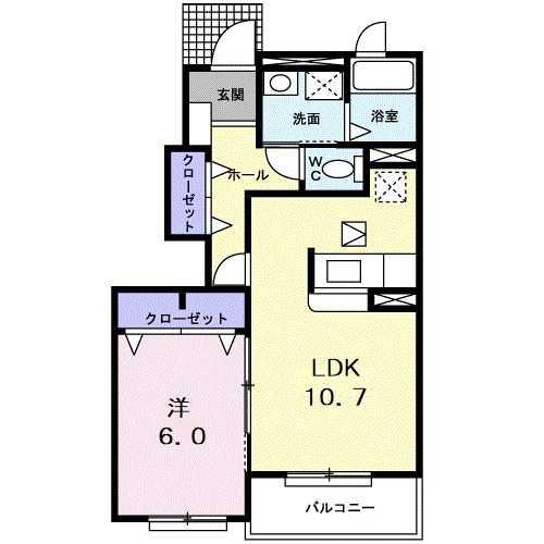 サウス・ヒル(1LDK/1階)の間取り写真