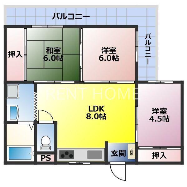サンハイムモリグチ(3LDK/3階)の間取り写真