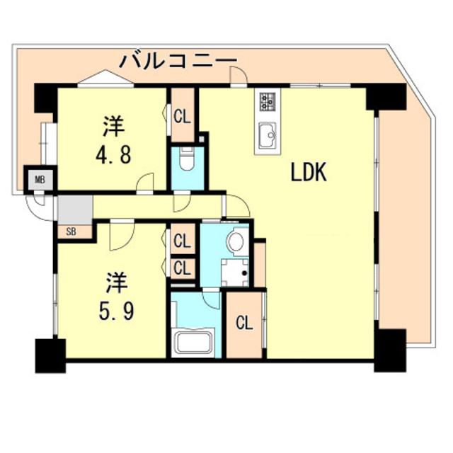 プレステージ山手県庁通(2LDK/11階)の間取り写真