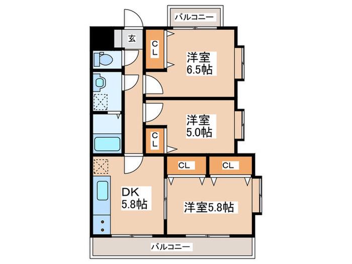 ルミエール香川(3DK/3階)の間取り写真