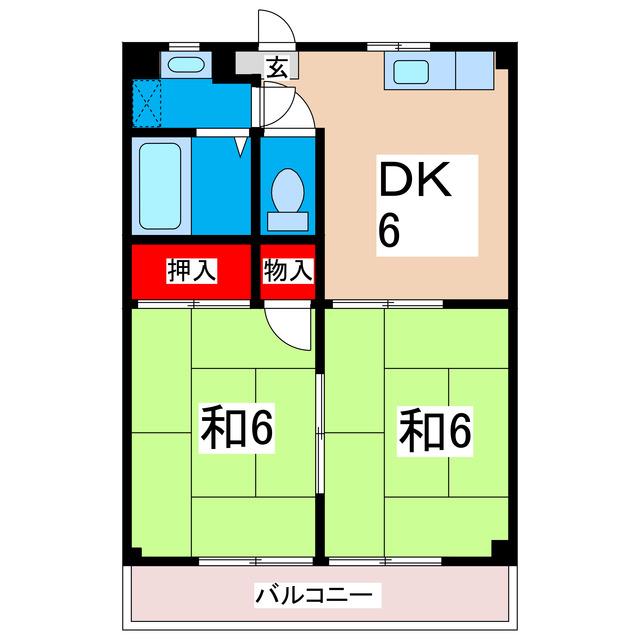 綿引ハイツ(2DK/2階)の間取り写真