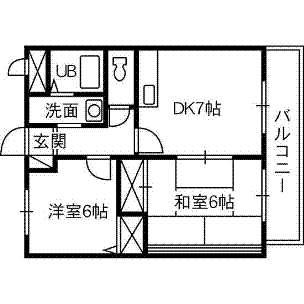 クオリティ東古松(2DK/2階)の間取り写真
