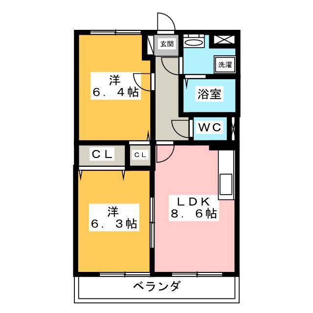 フラット立石D(2LDK/2階)の間取り写真