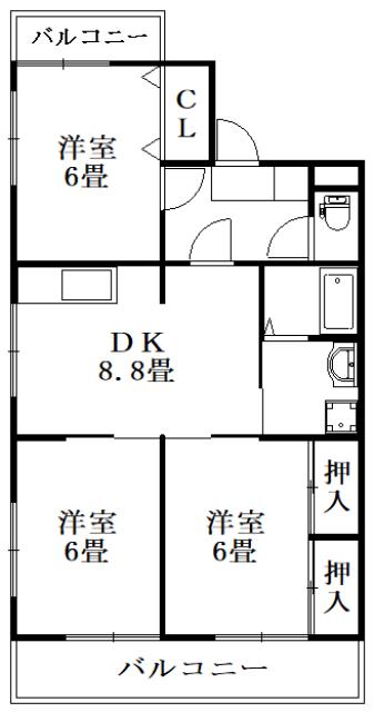 ガーデンヒルズ藍住II(3DK/4階)の間取り写真