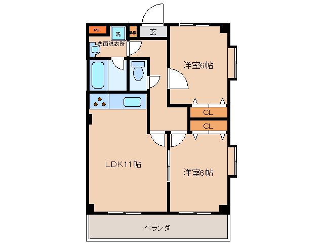 セジュール小木(2LDK/2階)の間取り写真
