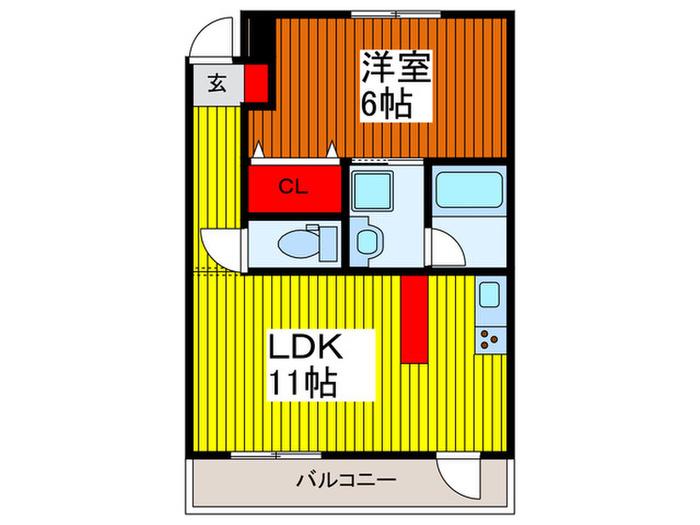 ポムダムール(1LDK/5階)の間取り写真