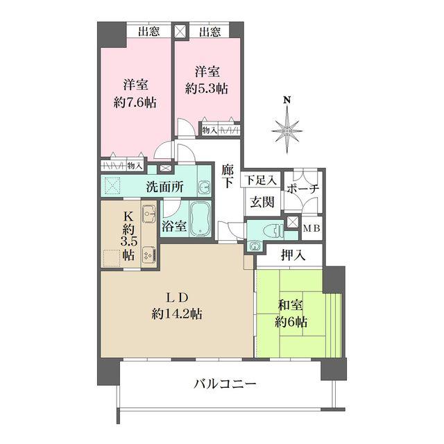 藤和須磨離宮ホームズ(3LDK/7階)の間取り写真