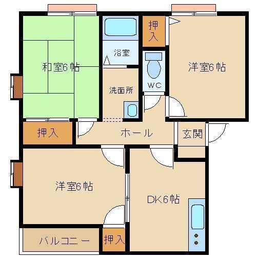 伊勢森ハイツ(3DK/2階)の間取り写真