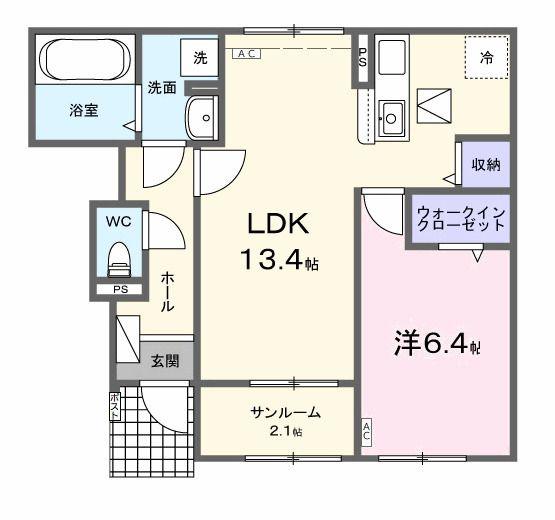 ラ マージュ西岐阜(1LDK/1階)の間取り写真