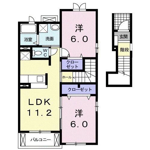 クレセント中ノ坪(2LDK/2階)の間取り写真