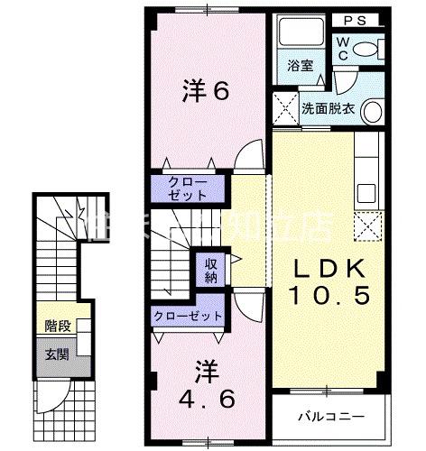 ドミール赤松(2LDK/2階)の間取り写真