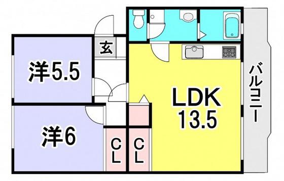 山根マンション(2LDK/4階)の間取り写真